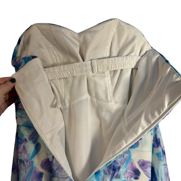 Handmade Floral Chiffon Strapless Maxi Dress Babydoll Pleated Feminine Festival - Picture 4 of 12